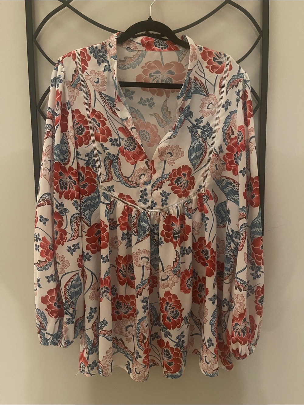 Cute Fall Top Boho Floral Print Blouse